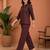 Brown solid collared two-piece co-ord set