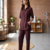 Brown solid collared two-piece co-ord set
