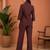 Brown solid collared two-piece co-ord set