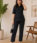 Black solid collared two-piece co-ord set
