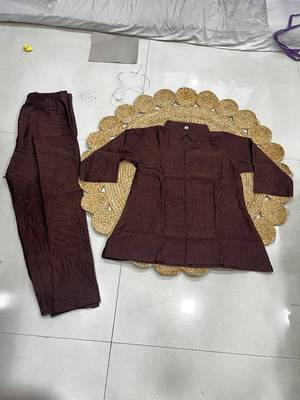 Brown solid collared two-piece co-ord set 4