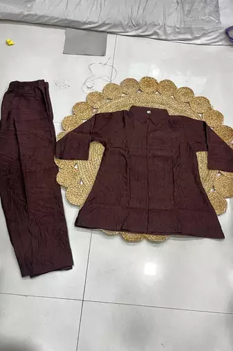 Brown solid collared two-piece co-ord set