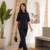 Black solid collared two-piece co-ord set