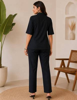 Black solid collared two-piece co-ord set 3