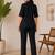 Black solid collared two-piece co-ord set