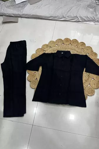 Black solid collared two-piece co-ord set