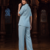 Sky blue solid collared two-piece co-ord set