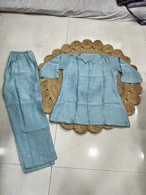 Sky blue solid collared two-piece co-ord set 4
