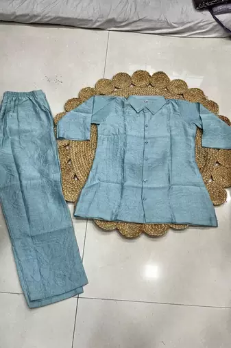 Sky blue solid collared two-piece co-ord set