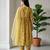 Lime green floral printed cotton suit set