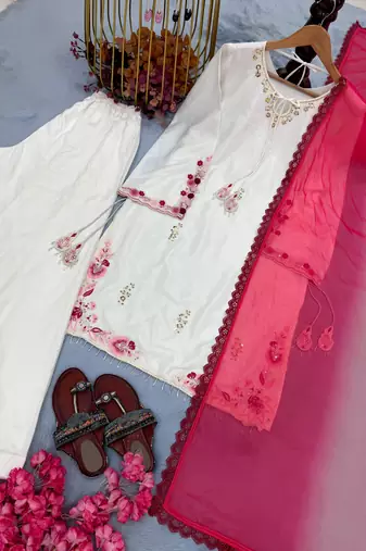 White crepe silk kurta palazzo set with shaded dupatta