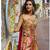 Coral viscose jacquard silk blend set with palazzo & choker dupatta