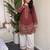 Maroon roman silk blend embroidered kurta with farshi palazzo