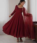 Maroon gown set with pant & butterfly net dupatta