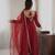 Maroon gown set with pant & butterfly net dupatta