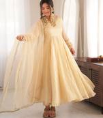 Ivory gown set with pant & butterfly net dupatta