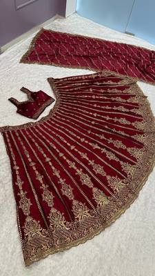 marron color sequins dori zari work silk blend lehenga Choli Set 2