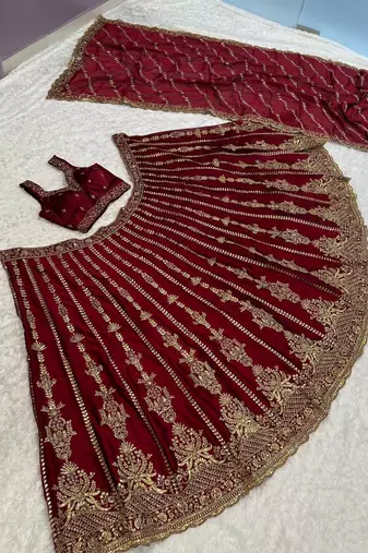 marron color sequins dori zari work silk blend lehenga Choli Set