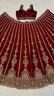 marron color sequins dori zari work silk blend lehenga Choli Set 3