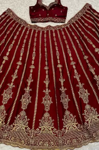 marron color sequins dori zari work silk blend lehenga Choli Set