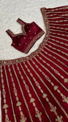marron color sequins dori zari work silk blend lehenga Choli Set 4
