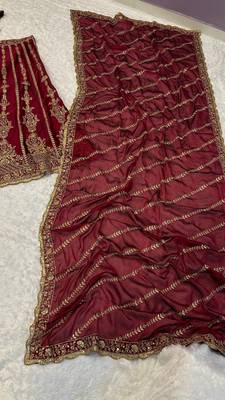 marron color sequins dori zari work silk blend lehenga Choli Set 5