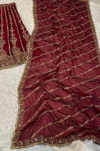 marron color sequins dori zari work silk blend lehenga Choli Set