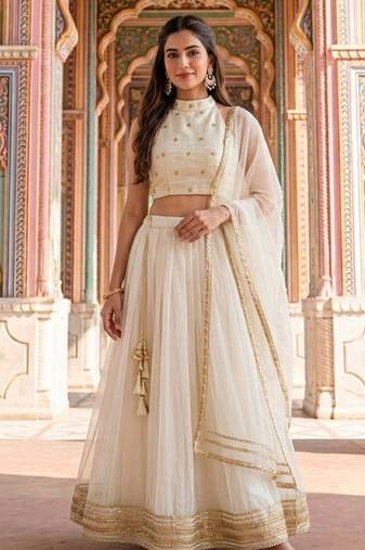 Ivory Embroidered Georgette Lehenga Set