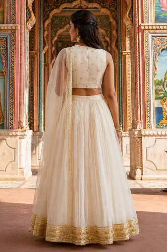 Ivory Embroidered Georgette Lehenga Set