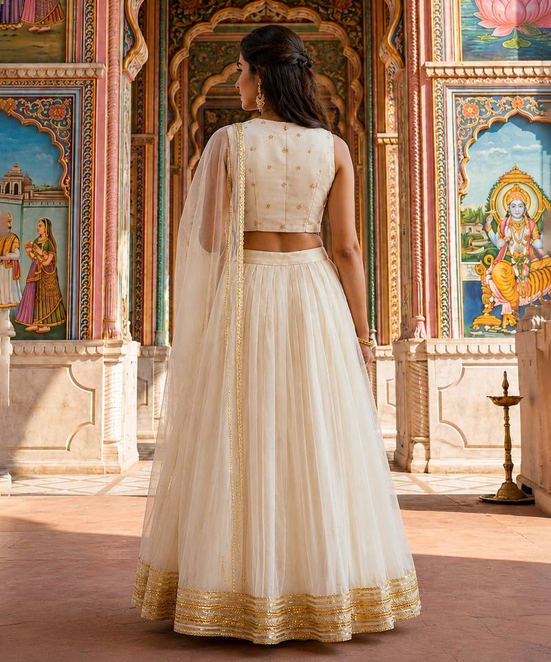 Ivory Embroidered Georgette Lehenga Set