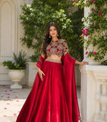 rani pink color sequins Dori work on waist Roman silk blend lehenga Choli Set 