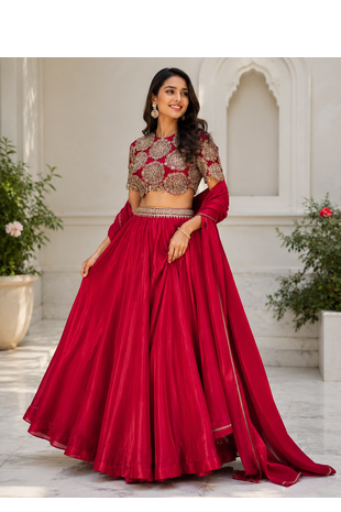 rani pink color sequins Dori work on waist Roman silk blend lehenga Choli Set  2