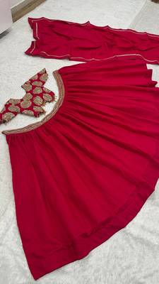 rani pink color sequins Dori work on waist Roman silk blend lehenga Choli Set  3