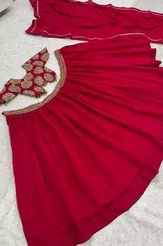 rani pink color sequins Dori work on waist Roman silk blend lehenga Choli Set 