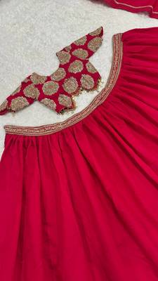 rani pink color sequins Dori work on waist Roman silk blend lehenga Choli Set  4