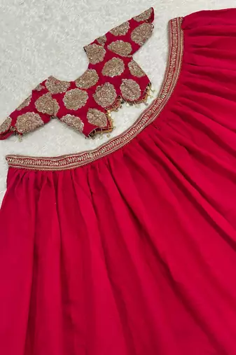 rani pink color sequins Dori work on waist Roman silk blend lehenga Choli Set 