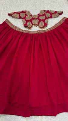 rani pink color sequins Dori work on waist Roman silk blend lehenga Choli Set  5