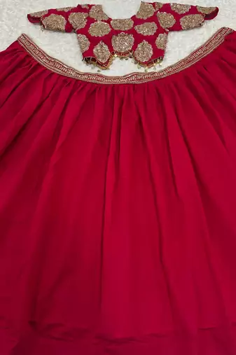 rani pink color sequins Dori work on waist Roman silk blend lehenga Choli Set 