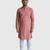 Coral pink block printed cotton kurta set