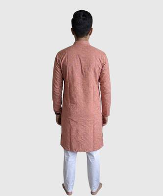 Coral pink block printed cotton kurta set 2