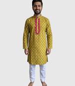 Lime green floral printed cotton kurta set