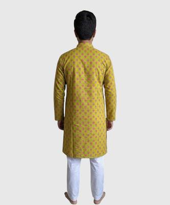 Lime green floral printed cotton kurta set 2