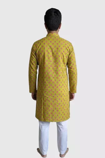 Lime green floral printed cotton kurta set