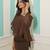 Chocolate Off-Shoulder Sheer Cape Top & Trouser Set