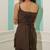 Chocolate Off-Shoulder Sheer Cape Top & Trouser Set