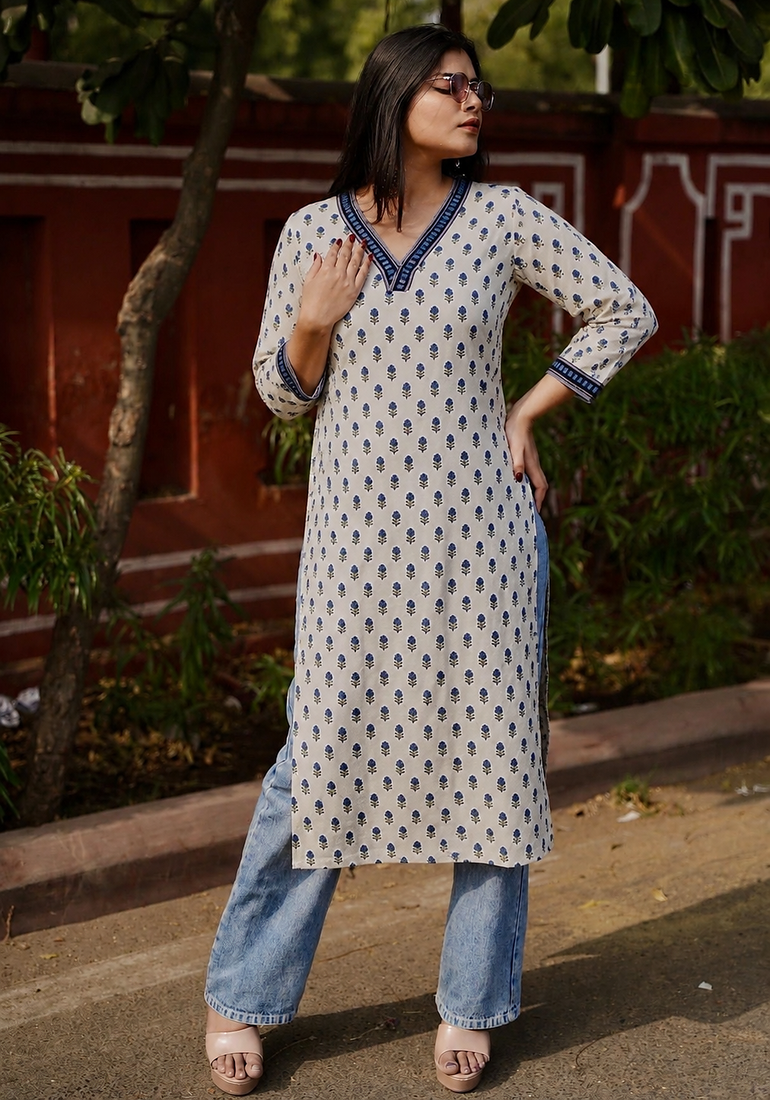Rayon Printed Jaipuri Kurtas & Kurtis