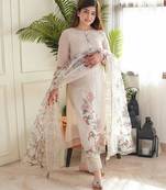 Off-white cotton poly embroidered kurta set