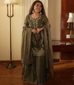 Olive chiffon printed palazzo set