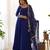 Dark-blue faux georgette embroidered flared gown set