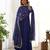 Dark-blue faux georgette embroidered flared gown set